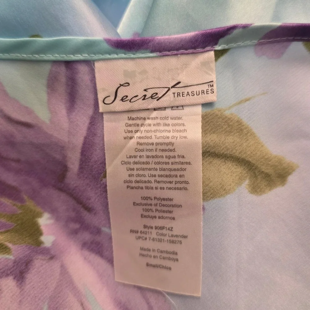 Secret Treasures Vintage Floral Satin Slip Dress and Robe Set Blue Purple Small